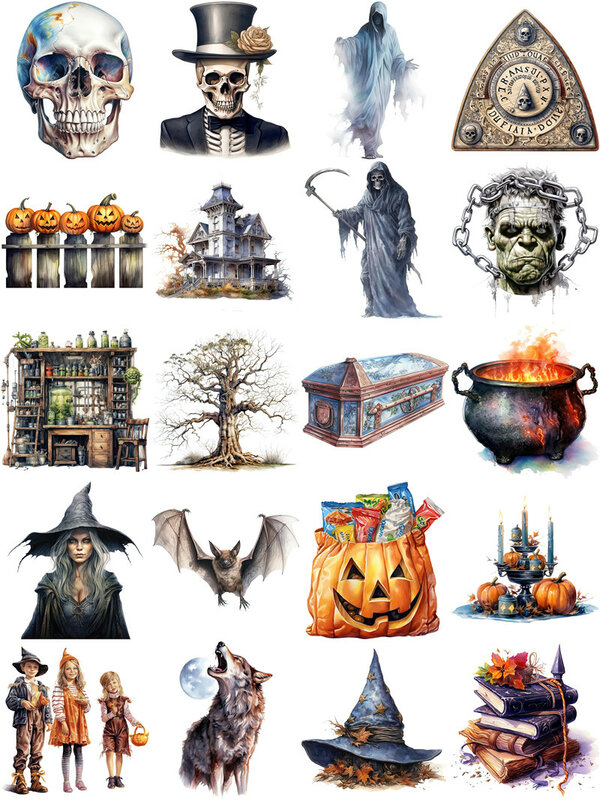 20 buah/pak stiker tengkorak Halloween DIY kerajinan buku tempel Album sampah jurnal stiker dekorasi