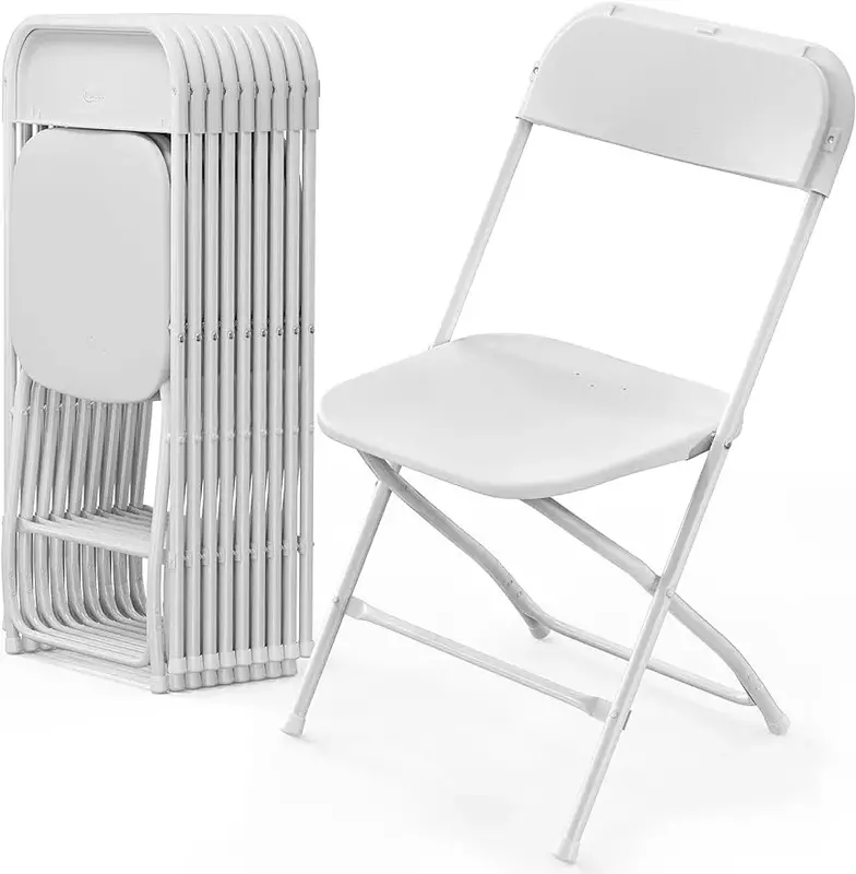 White Plastic Folding Chair, Indoor Outdoor Portable Stackable Commercial Seat with Steel Frame 350lb.Capacity for Events Office