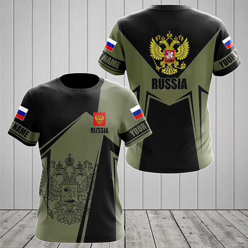 러시아 남성용 캐주얼 루즈한 라운드 넥 티셔츠, 러시아 국기 반팔 상의, 오버사이즈 티셔츠, 스트리트웨어