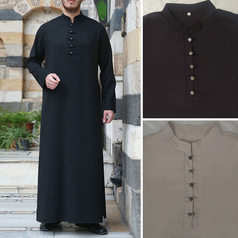 Mężczyźni Jubba Thobe Arabia saudyjska islamska odzież czarny z długim rękawem Abaya moda muzułmańska Kaftan ponadgabarytowych dorywczo mężczyzn Kaftan