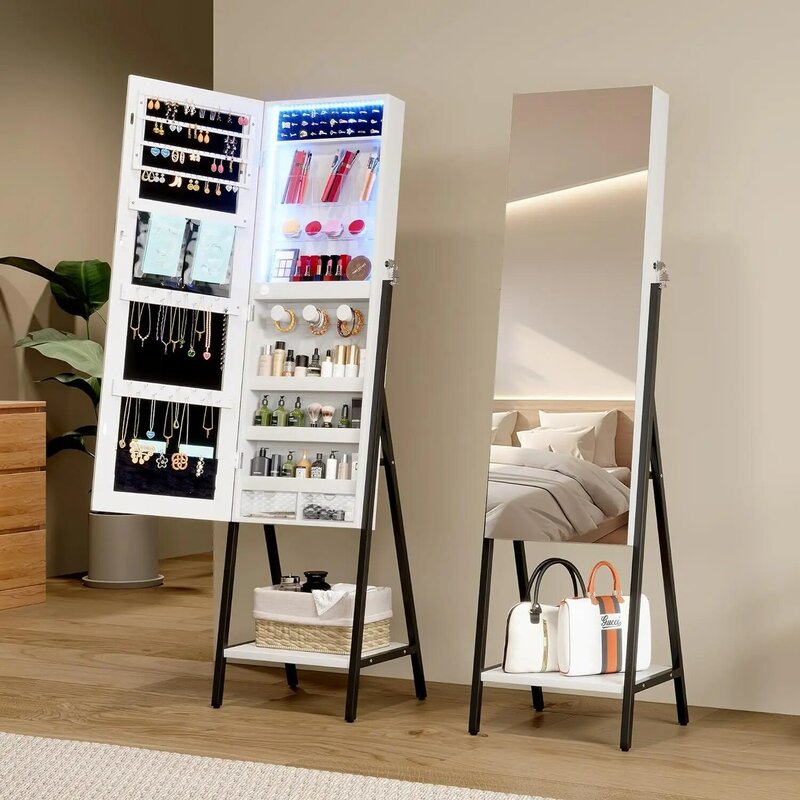 LVSOMT-armario de joyería con espejo de 3 LED, 42,5 ", espejo de joyería con espejo de longitud completa, armario de pie para joyería