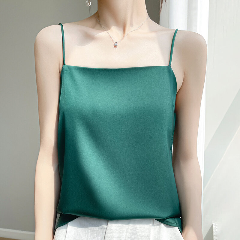 Suspended Tank Top Women's Suit Bottom Imitation Silk 23 New Versatile Bottom Shirt Satin Thin Sleeveless Fashion Korean Edition