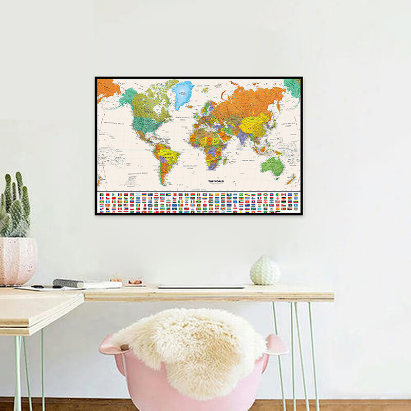 Mapa del mundo Retro con banderas de país, póster de diario Vintage, póster personalizado de Atlas, suministros de oficina, decoración del hogar, 75x50cm