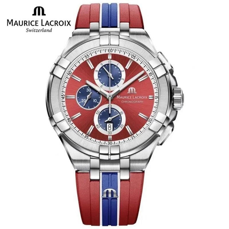 Malice LACROIX Aikon relógio masculino de luxo, quartzo, cronógrafo, edição especial, mostrador vermelho, pulseira de borracha vermelha, relógio masculino