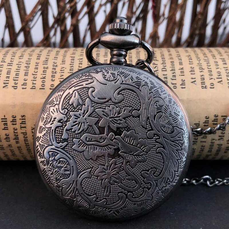 Requintado artístico polvo oco esculpido quartzo bolso relógio colar pingente presentes para mulher ou homem com corrente fob