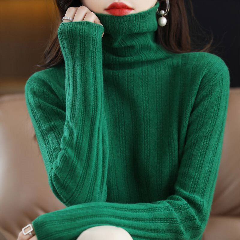 Sweater Wanita Korea Musim Dingin Turtleneck Padat Tebal Hangat Dasar Rajutan Atasan Lengan Panjang Kasual Pullover Jumper Pakaian Wanita