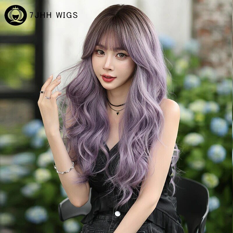 7JHH парики Лолита парик синтетические тело волнистые фиолетовые парики с темными корнями высокая плотность Многослойные волосы парики для женщин для начинающих