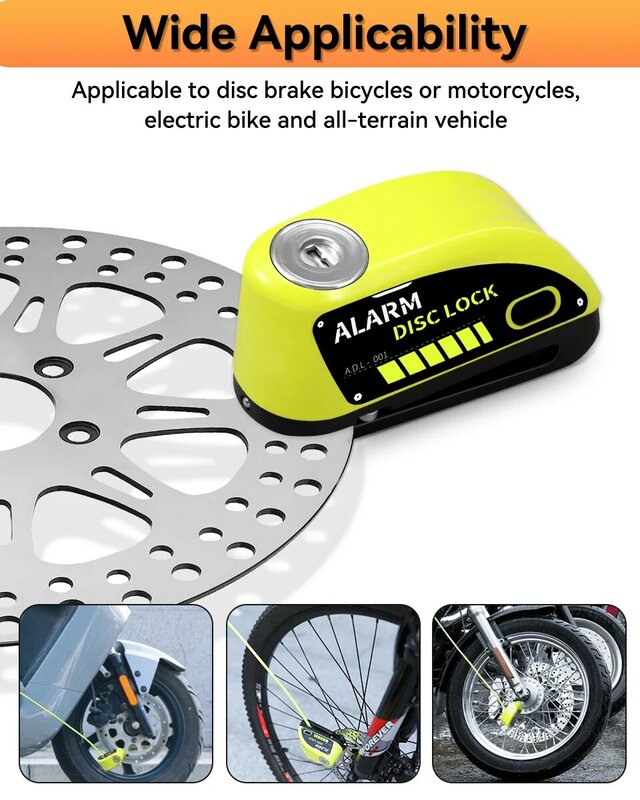 Kunci rem cakram Alarm sepeda motor 120db, gembok roda sepeda keamanan anti-pencurian skuter Alarma Motocicleta