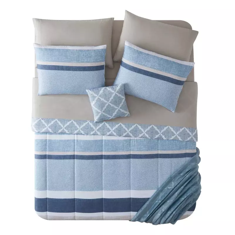 Vcny Home Streep 9-delig Blauw/Wit Gestreept Polyester Bed In Een Tas, Vol