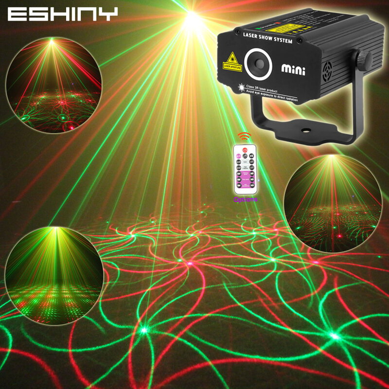 ESHINY Mini 4in1 Pattern Effect R&G Audio Star Whirlwind Laser Projector Stage Disco DJ Club Bar KTV Family Party Light Show P14