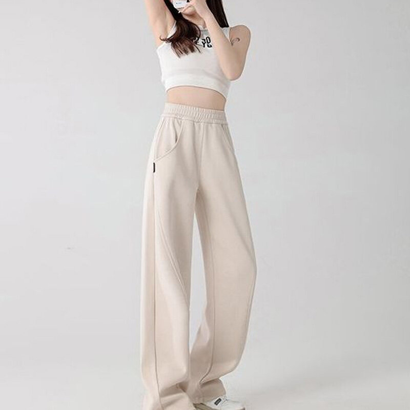 2023 Spring and Autumn Fashion Commuting Simple and Generous High Waist Pocket Straight Sleeve Casual Women's Wide Leg Pants