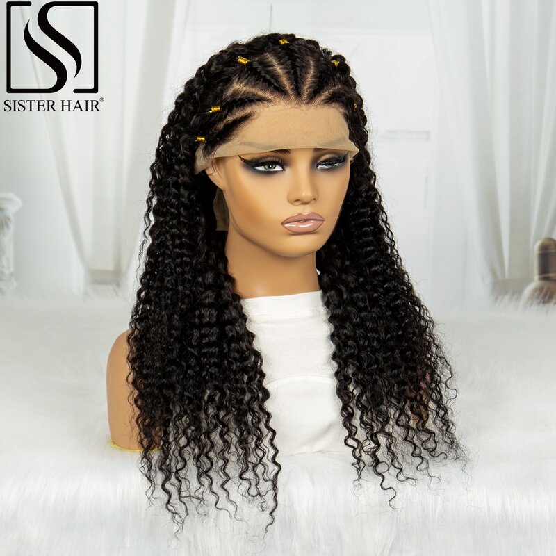 Wig rambut manusia keriting Kinky dengan kepang 13x4 wig keriting Frontal renda transparan 30 inci mulus untuk wanita kepadatan 180%