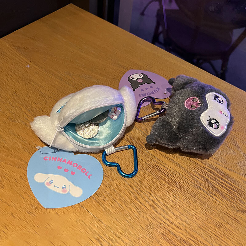 Sanrio Kuromi My Melody Plush Toys, lindo monedero Cinnamoroll, niñas, Kawaii Plushies Doll llavero, regalos de Navidad para niños