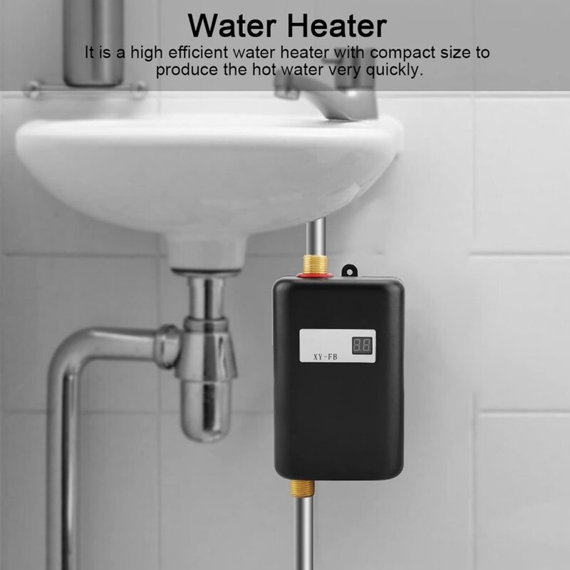 Pemanas air panas, pemanas air listrik Mini 110V 3000W tanpa tangki, pemanas air panas dapur kamar mandi colokan US cuci hitam