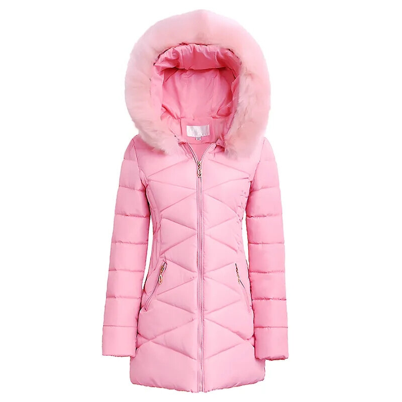 2023 zimowy płaszcz z koreańskiej bawełny damski średniej długości duży futrzany kołnierz puchowy płaszcz bawełniany Slim Fit bawełniany płaszcz damski gruby płaszcz