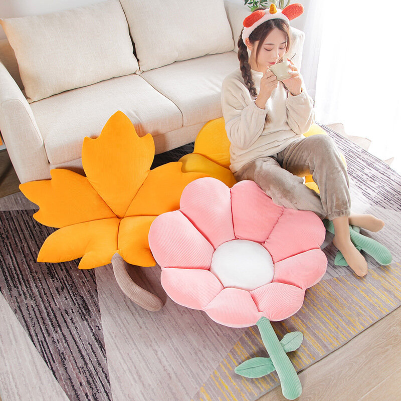 Kawaii kwiat z liści klonu poduszki biurowe urocze oparcie Ins stylowe pluszowa poduszka wypchana miękka poduszka na domowa dekoracja na sofę