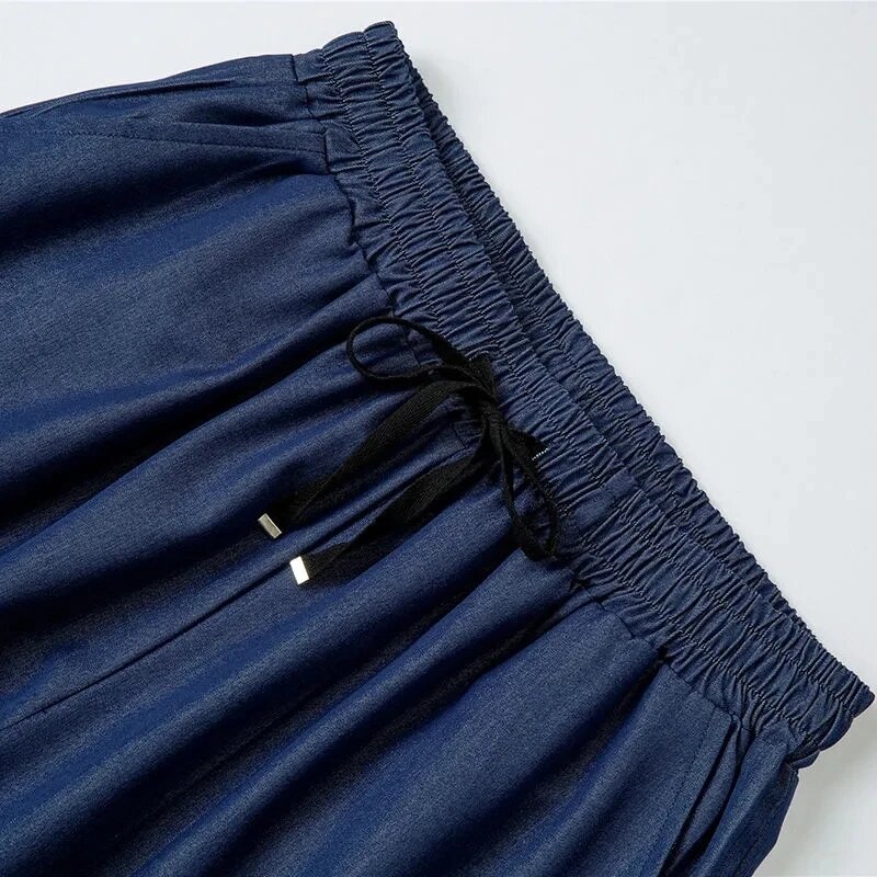 Letnie lodowy jedwab dżinsowe spodnie z szerokimi nogawkami damskie cienkie elastyczny, wysoki dżinsy damskie spodnie do kostek proste spodnie damskie