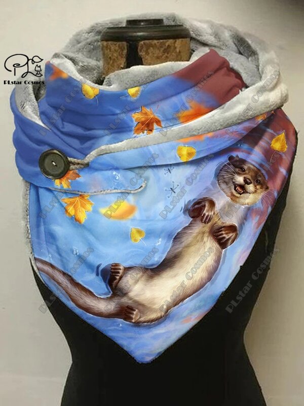 3D 프린팅 동물 시리즈, 돌고래 거북이 수달 패턴, 여성용 따뜻한 숄, 작은 삼각형 스카프, 용수철 및 겨울, 신제품