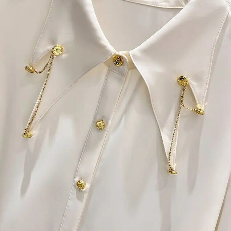 Wczesna wiosna kołnierzyk Polo solidny kolor koszula damska bielizna wiosna 2023 nowa francuska mała koszula koszula z długim rękawem