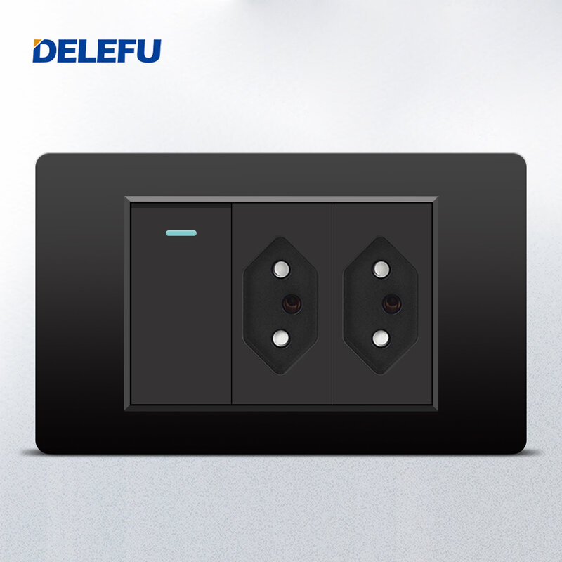 DELEFU-PC-enchufe de interruptor estándar de Brasil, color gris, negro, blanco, dorado, 118x72mm, 10A, 20A