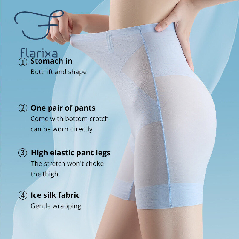 Flarixa celana dalam keselamatan wanita, celana dalam pembentuk pinggang tinggi Ultra tipis sutra es mulus pembentuk tubuh