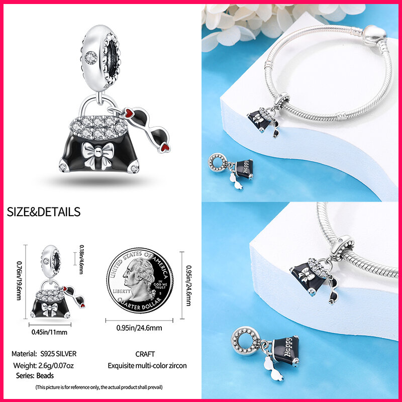 Original 925 Sterling Silver Charm Beads, série de viagem, salto alto, batom charme, adequado para pandora pulseira, moda, 2024