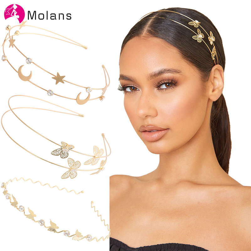 Molans-Diadema de Metal para mujer, accesorios para el cabello para boda, Tiara con diamantes de imitación, perlas, diadema para niña
