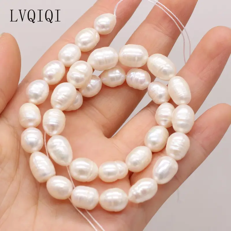 Cuentas de perlas naturales de agua dulce para mujer, forma de arroz, 100% perlas reales para la fabricación de joyas, pulsera, collar, pendientes