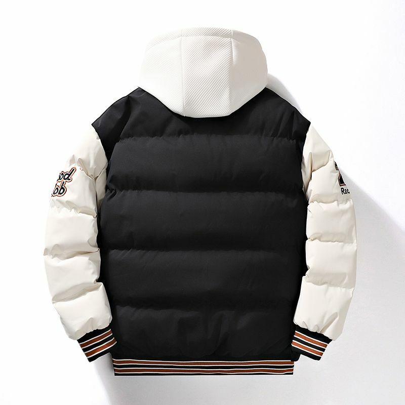 Teenagers Fake Two-Piece Down Cotton-Padded Coat Men Winter Thickened Hooded Warm Jacket Fashion Casual Large Size Outwear
