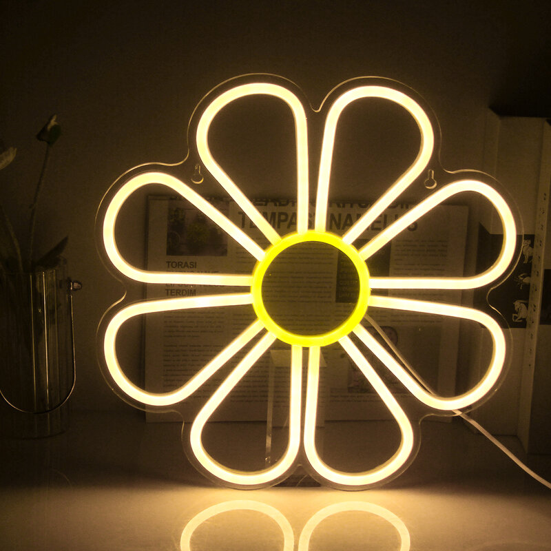 Big Flower Neon Sign Warm LED Light Up Signs Aesthetic Room Decoration For Bedroom Home Bars Wedding Birthday Party Wall Lamp
