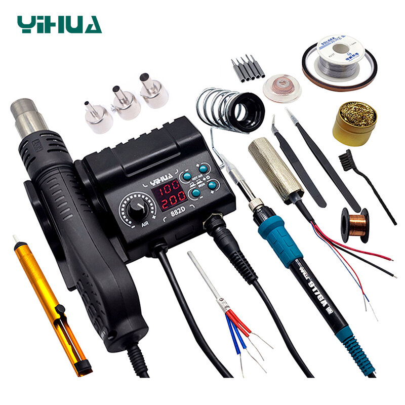 YIHUA – Station de soudage 882D LCD numérique 2 en 1, pistolet à Air chaud 750W, fer à souder cms pour BGA PCB IC, outils de réparation