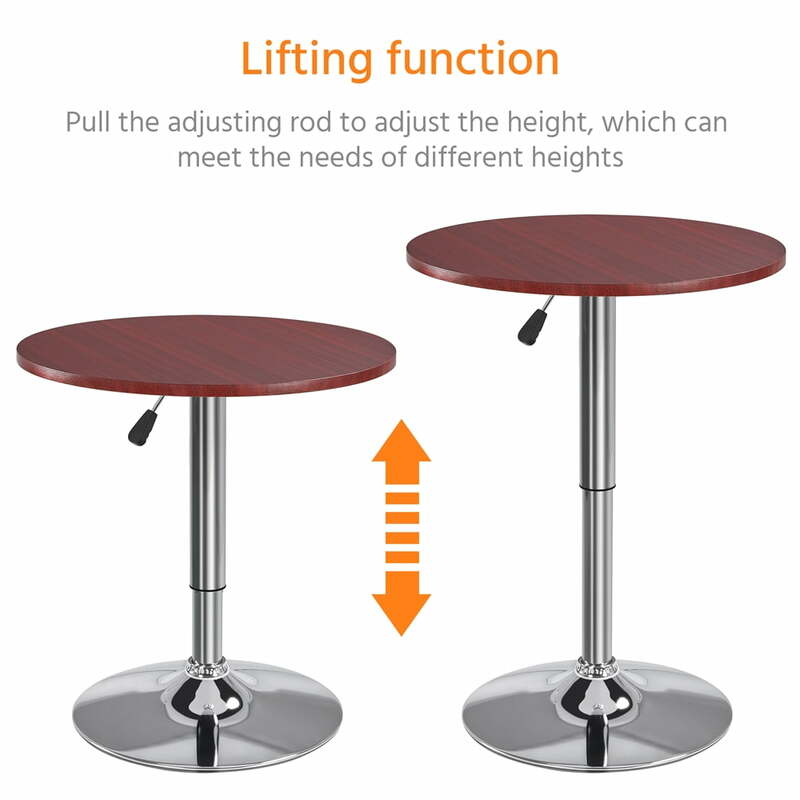 Chrome Base Round Swivel Bar Table for Bistro Pub Kitchen Adjustable Height Dining Cocktail Table, Brown