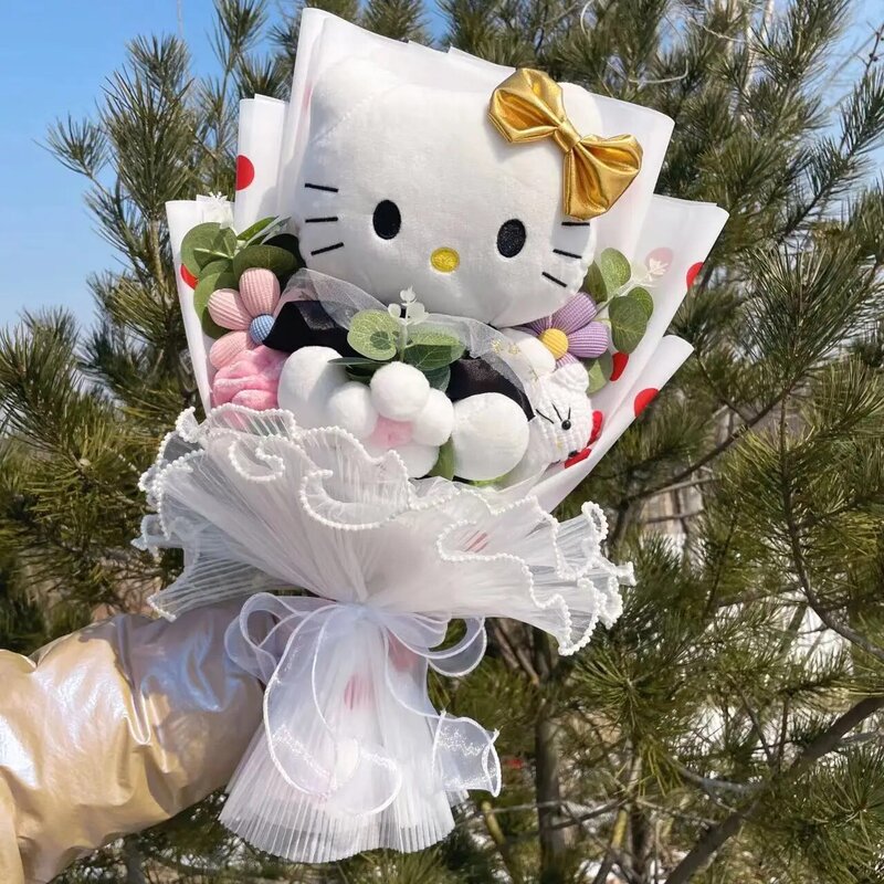Cartoon My Melody Kuromi Cinnamoroll Kt Cat peluche bambola giocattolo Sanrio Bouquet confezione regalo san valentino regali di laurea di natale