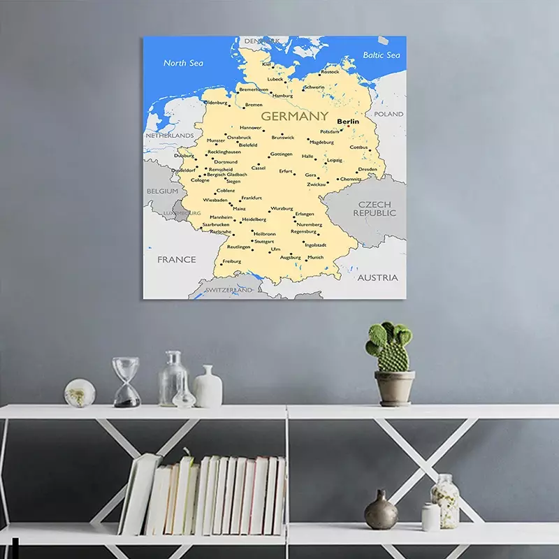 독일 정치지도 부직포 캔버스 그림, 벽 아트 포스터, 가정 장식, 학교 교실 용품, 90x90cm