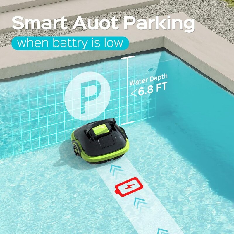 Cordless Robotic Pool Cleaner, Automatic Pool Vacuum with Powerful Suction, Dual-Motor,Self-Parking