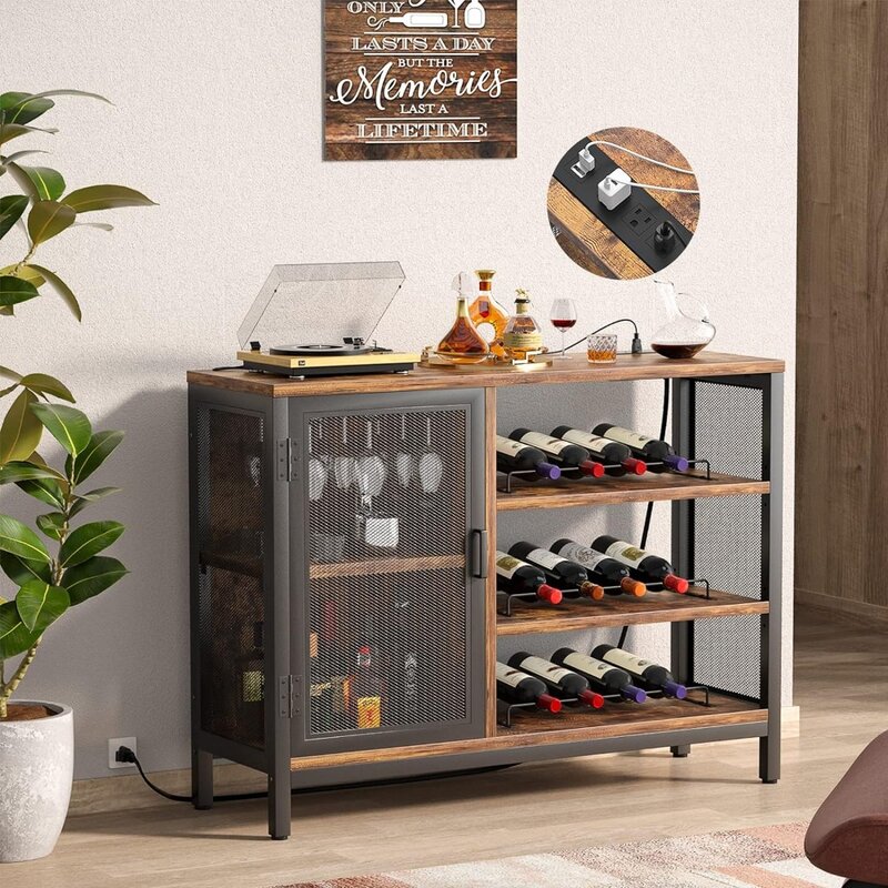 Homieasy kabinet Bar anggur dengan outlet daya, Kabinet Bar kopi industri untuk minuman keras dan kacamata, Kabinet Bar dengan rumah pertanian