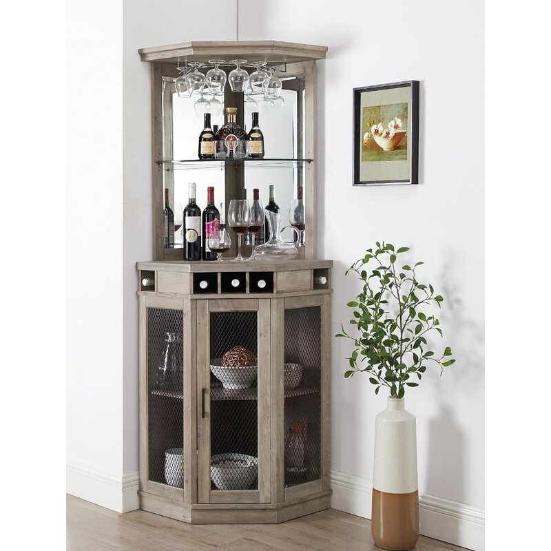 Kamienny szar narożny 73 "z wbudowanym stojakiem na wino i dolną szafką barową na alkohol i kieliszki | Półka do przechowywania