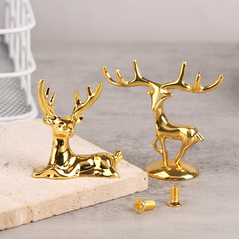 1 pasang patung rusa Elk patung Nordik ornamen patung seni antik kerajinan emas dekorasi meja alat peraga foto hadiah rumah