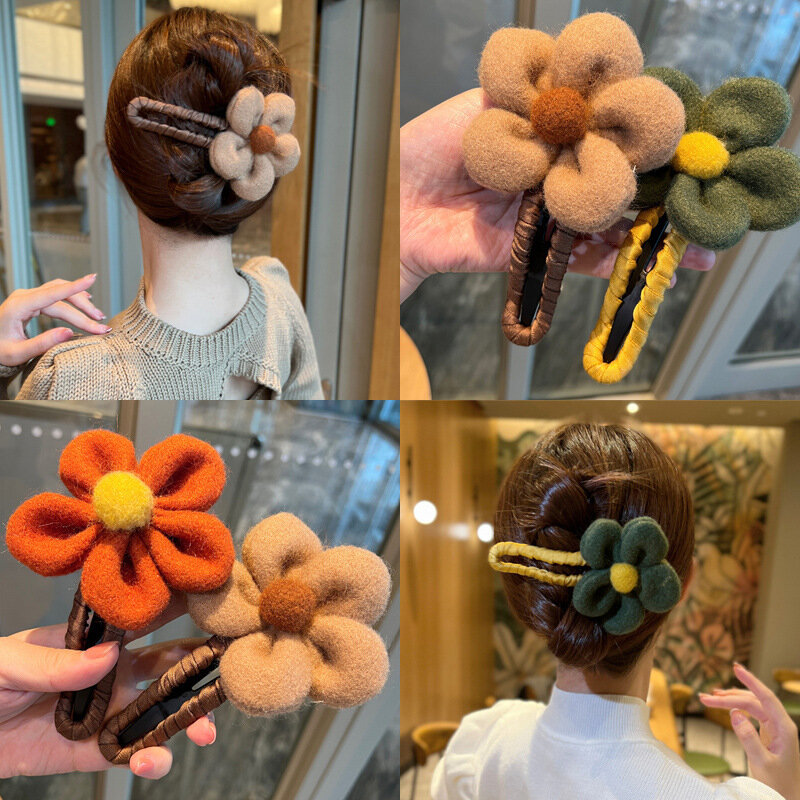 Large Plush Flower Duckbill Hairpin For Women Girl Fashion Hairgrips Elegant Ponytail Clip Female Hair Accessories Headwear 2023