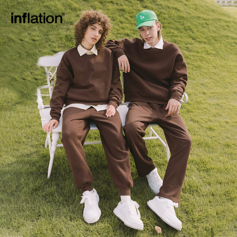 INFLATION-Sudadera de lana gruesa para hombre, jersey básico holgado con cuello redondo, en blanco, a la moda