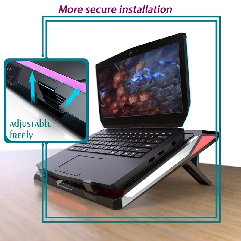 IETS GT300 podwójna dmuchawa podkładka chłodząca do laptopa do laptopa do gier, podkładka chłodząca z filtr pyłowy i kolorowe światła