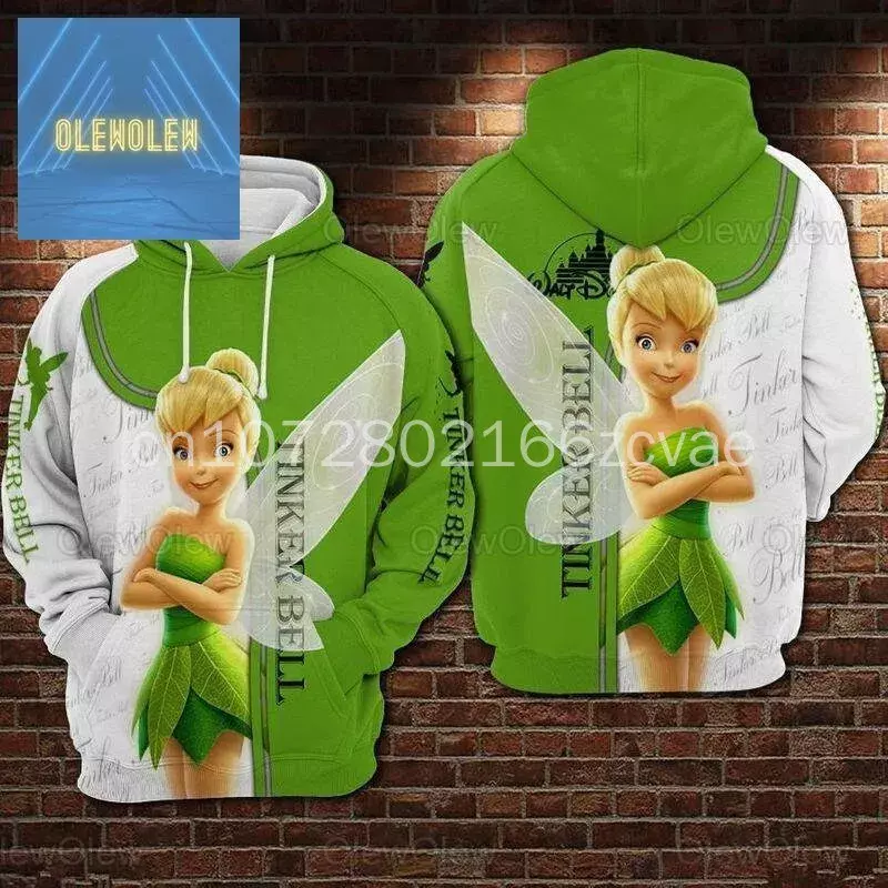 2024 Disney Beauty Tinker Bell Peter Pan 3D Hoodie Men's Women Casual Sports Zipper Hoodie Fashion Oversized Sweatshirt