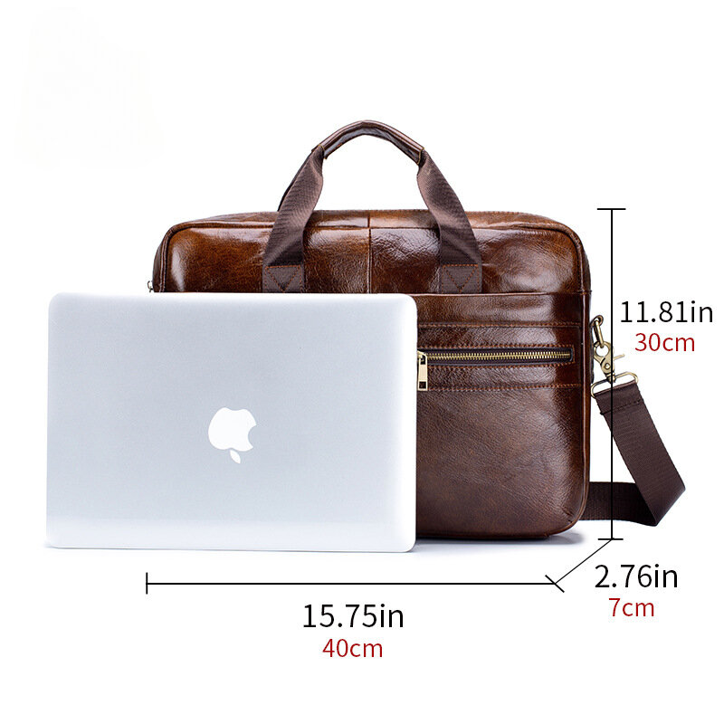 Malas de couro genuíno para laptop, bolsa de mensageiro macia de grande capacidade, bolsa de negócios casual masculina