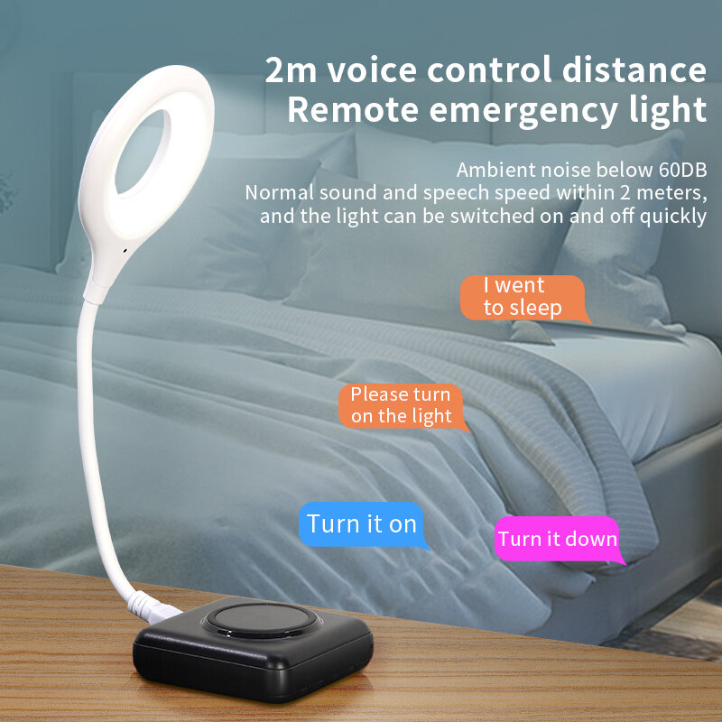 Lámpara LED de escritorio portátil, luz nocturna plegable con voz, pequeña, USB, luces de voz inteligentes, novedad