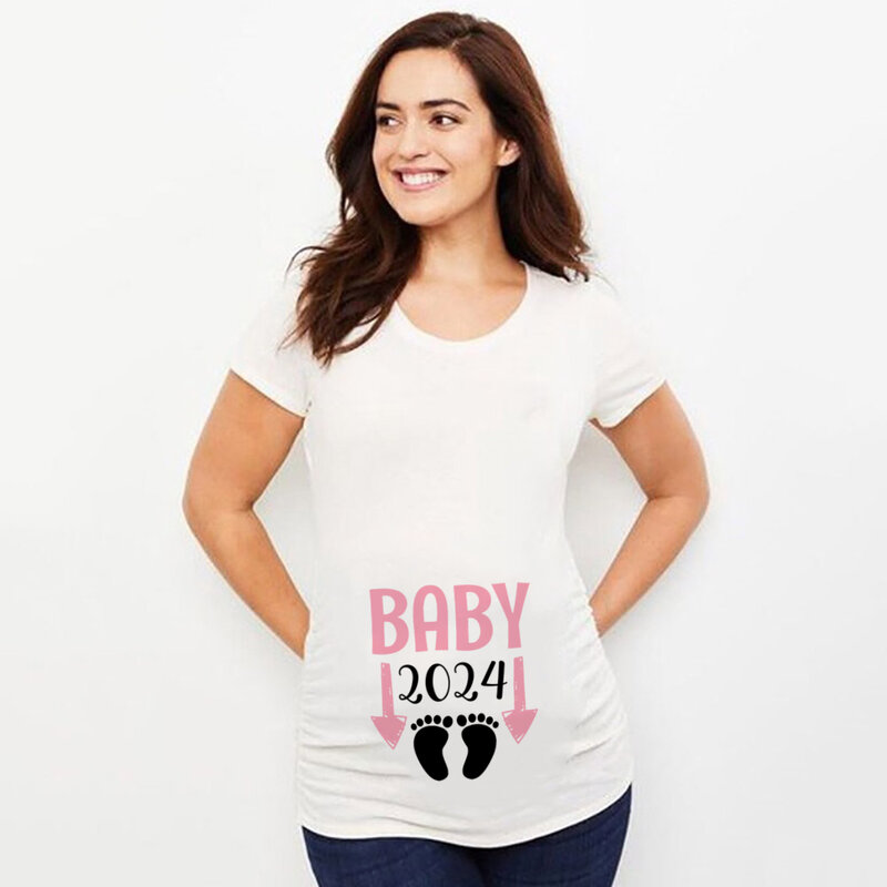 Carregamento do bebê 2024 Impresso Maternidade T Shirt Roupas Grávidas Verão T-shirt Gravidez Anúncio Tops Camisas Nova Mãe Tshirts
