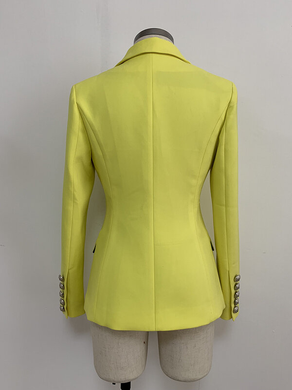 سترة سترة صفراء مضان للنساء ، مزدوجة الصدر ، أزرار الأسد ، أحدث مصمم أزياء ، عالية الجودة ، 2023