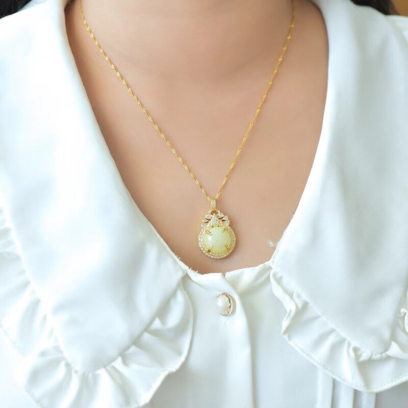 Copper Inlaid Natural Hetian White Jade Pendant Luxury Womens Necklace Pendants Jewellery Gifts Stylish Girl Gemstone Jewelry