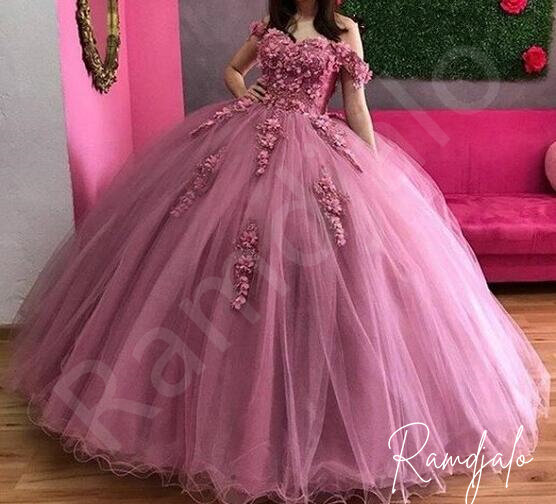 Princess Ball Gown Quinceanera Dresses 2024 Sweet 16 Lavender Off the Shoulder 3D Rose Floral Flowers Brithday Vestidos de 15
