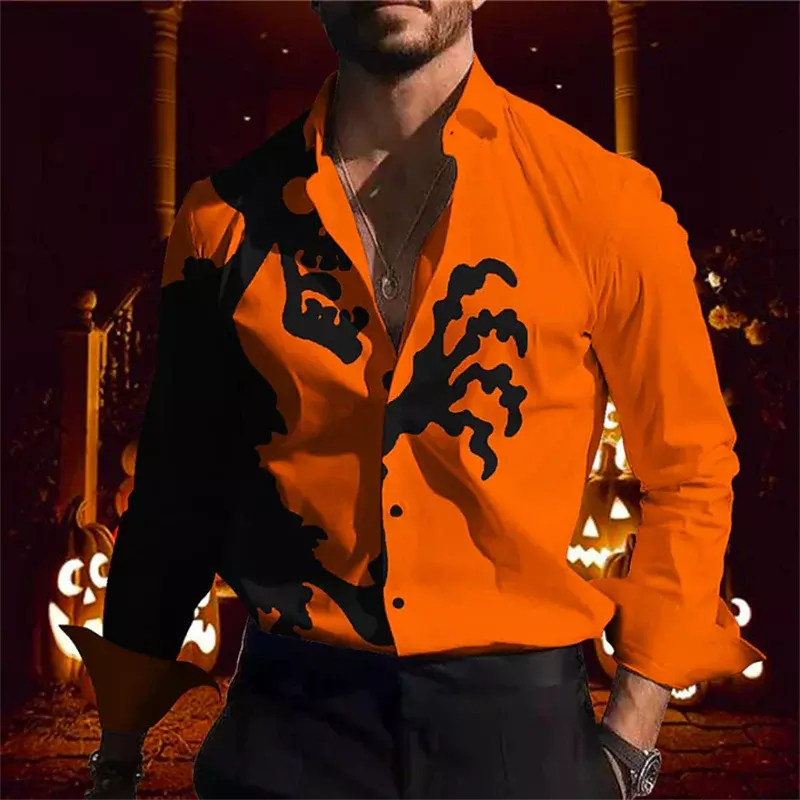 Camiseta de Halloween para hombre, traje de moda, corbata, Calavera, calabaza, botón Vintage, suave, cómoda, regalo, novedad de 2023