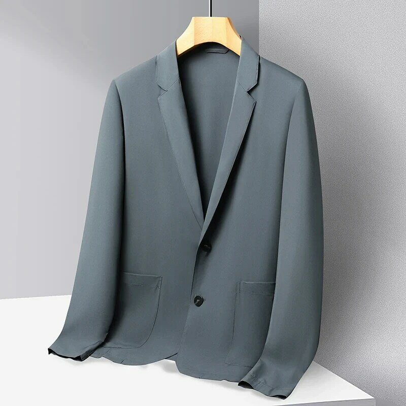 Blazer casual de manga comprida masculino, bolso de um botão, blazer fino, lapela, terno monocromático